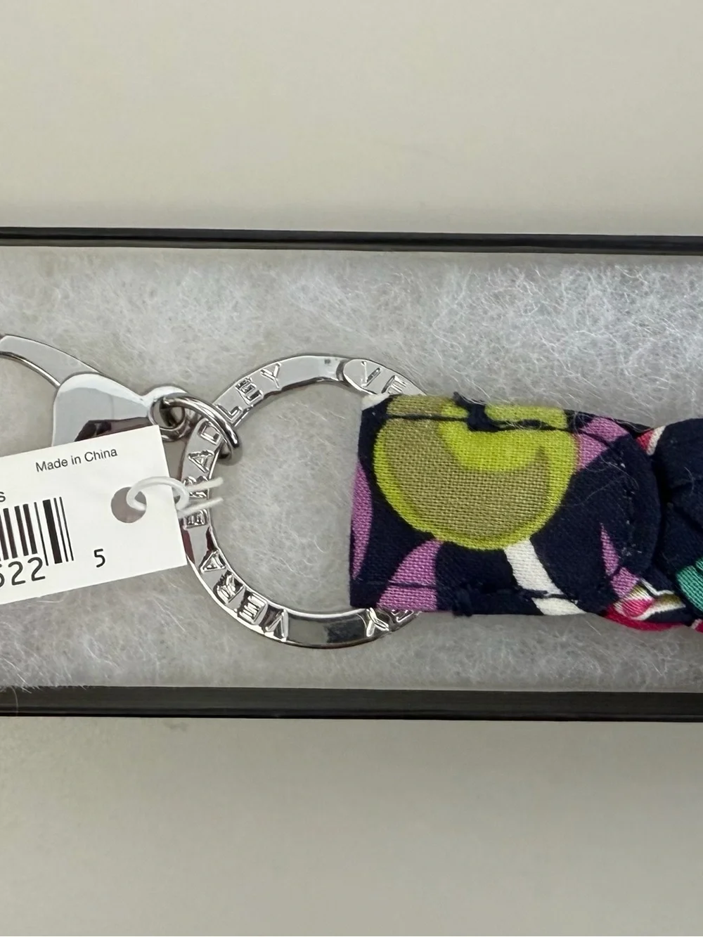 NWT Vera Bradley Braided Keychain Ribbons Pattern with Silver Ring and Clasp
